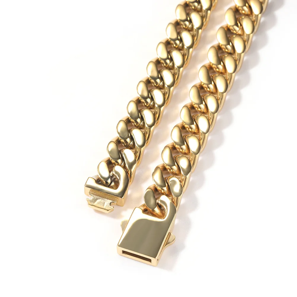 Safty spring clasp stainless steel miami cuban link chain silver Miami traditional 18k gold plated cuban link chain necklace