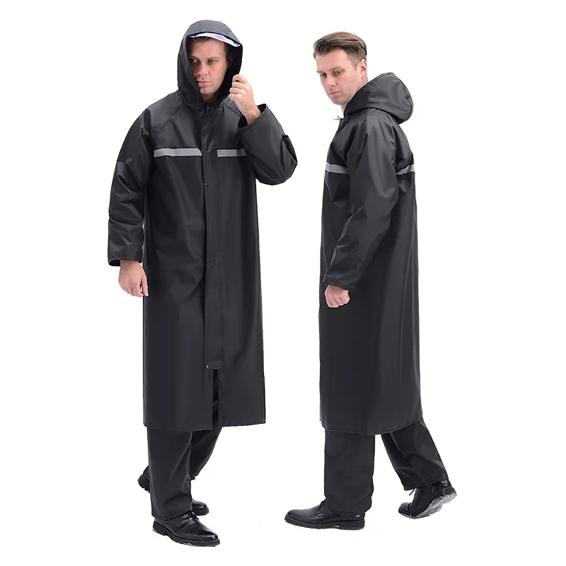 WXL451 Women Men Rain Coat Hooded For Outdoor Hiking Travel Fishing Climbing Working Oxford Reflective Waterproof Long Raincoat