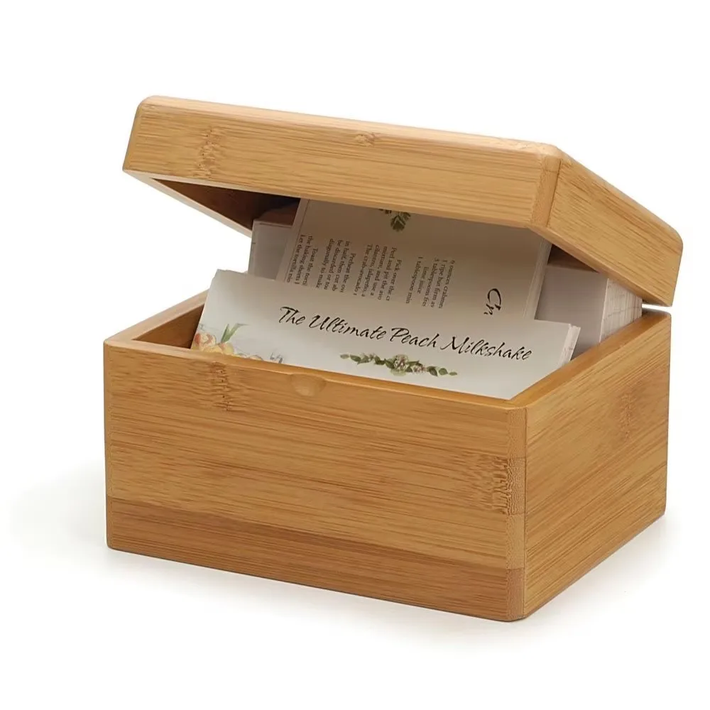 product bamboo recipe box with lid eco friendly wooden storage box for recipe cards note card multi purpose kitchen countertop organizer-2