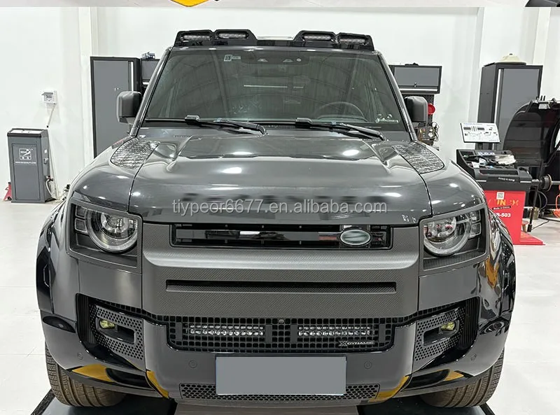 product tiypeor real dry carbon fiber front bumper body kits for land rover defender 2020 2025 auto headlamp frame spoiler side vents-5