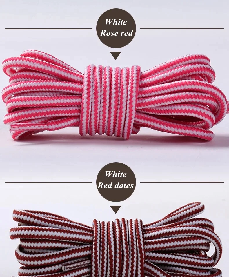 Round Striped Double Color Shoelaces Unisex Leather Boot Shoe Laces