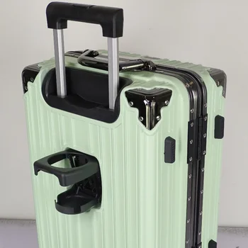 New Style Rolling Aluminum Frame Hardshell Luggage Travel Carry on Suitcases with Cup Holder Lightweight Silent Wheels Case