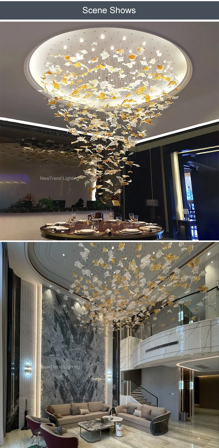 CPL-339 Luxury Style Custom Indoor Decoration Hotel Villa Hall Staircase Hanging Lamp Glass Led Chandelier Light supplier