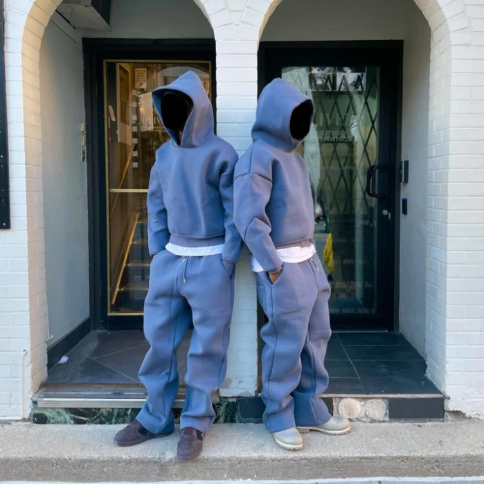 Wholesale Unisex Tracksuit Neoprene Pullover Blank Plain Sweatsuit Baggy Oversized Hoodie and Sweatpants Set Sweat Suits Men factory