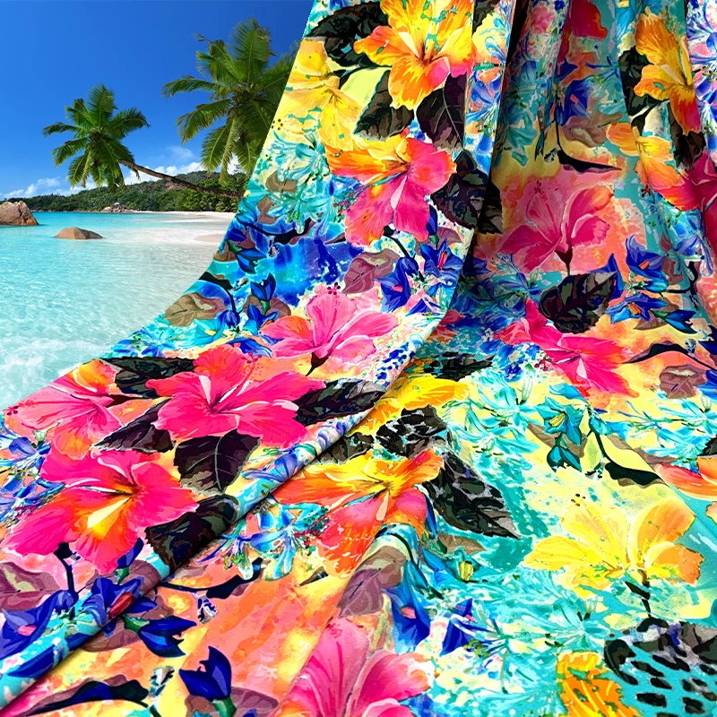 Jdttex Hawaii 4 Way Stretch Swimwear Tropical Flower Printing Polyamide Elastane Bikini Fabric details