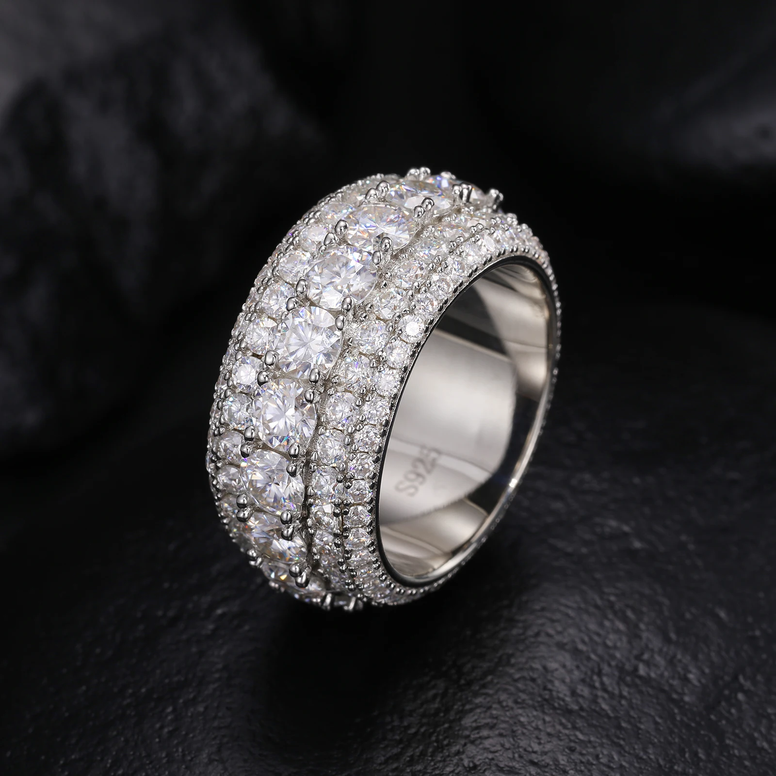 Luxury 5 Rows Moissanite Ring Pass Diamond Tester 925 Sterling Silver Shiny Fashion Jewelry Rings Moissanite Ring Men