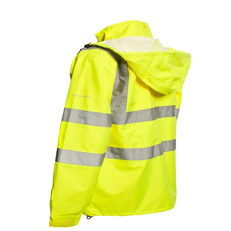 Wholesale High Visibility Waterproof Jacket Roadway Security Raincoat With Reflective Strips and Pockets