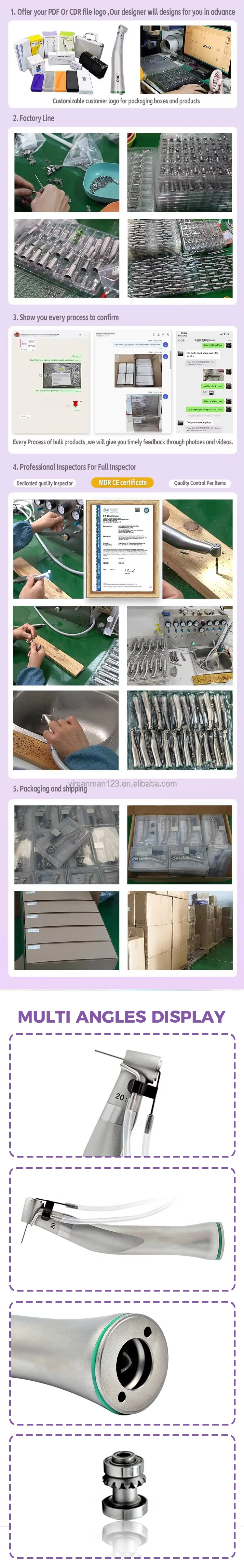 Dental Low Speed Handpieces Implant Stainless Steel 20:1 Contra Angle Dentistry Implantology Electric Instrument supplier