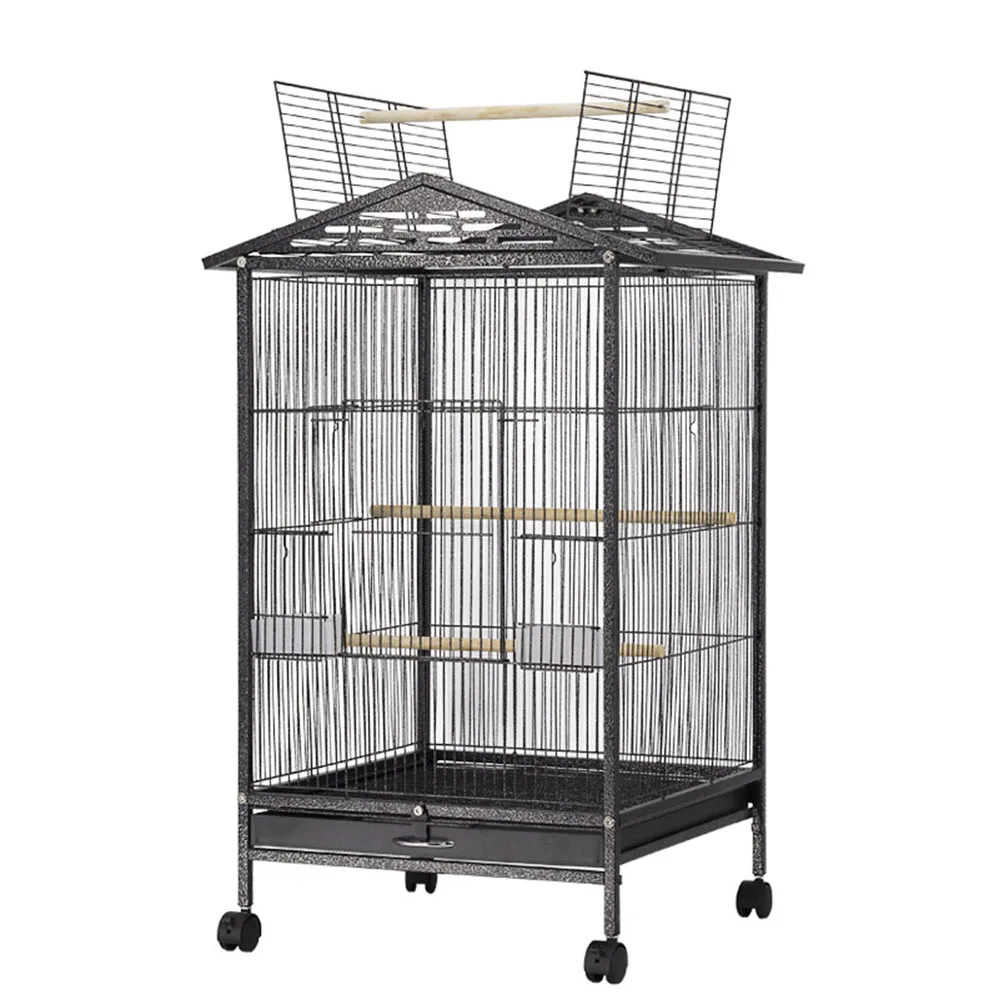 Steel wire Large Steel Bird Cage with Food bowl Standing Pole (1)
