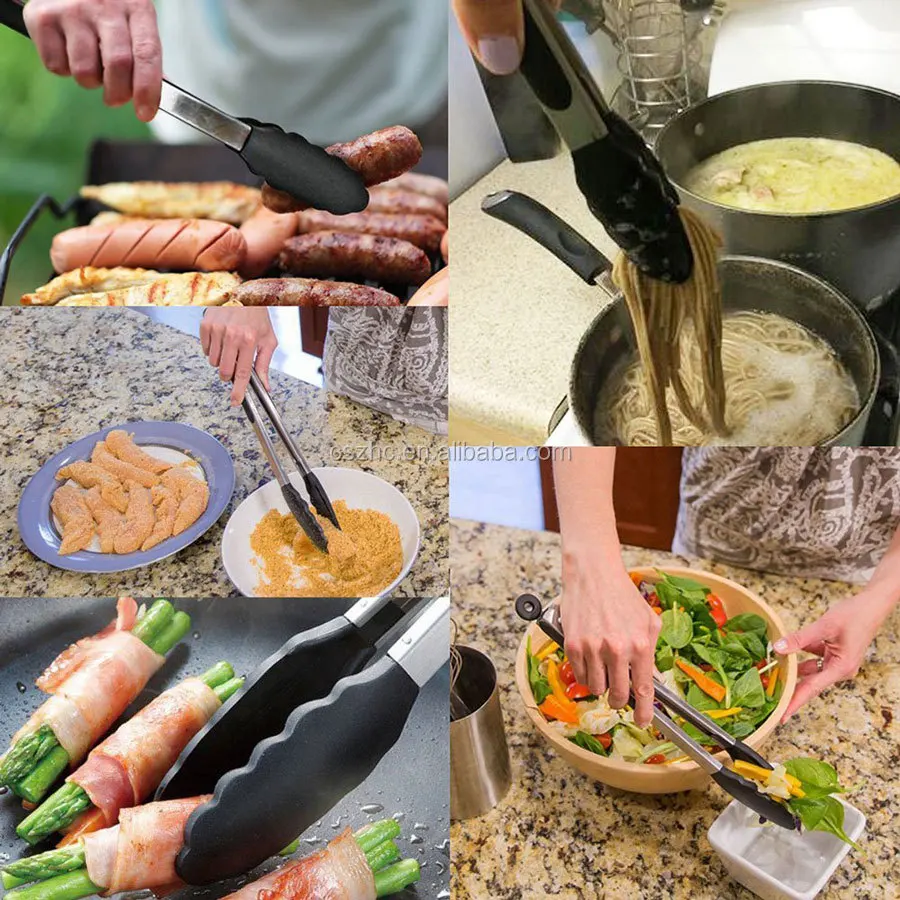 USSE Silicone Cooking Grilling Barbecue Tongs, Stainless Steel Kitchen BBQ Tongs details