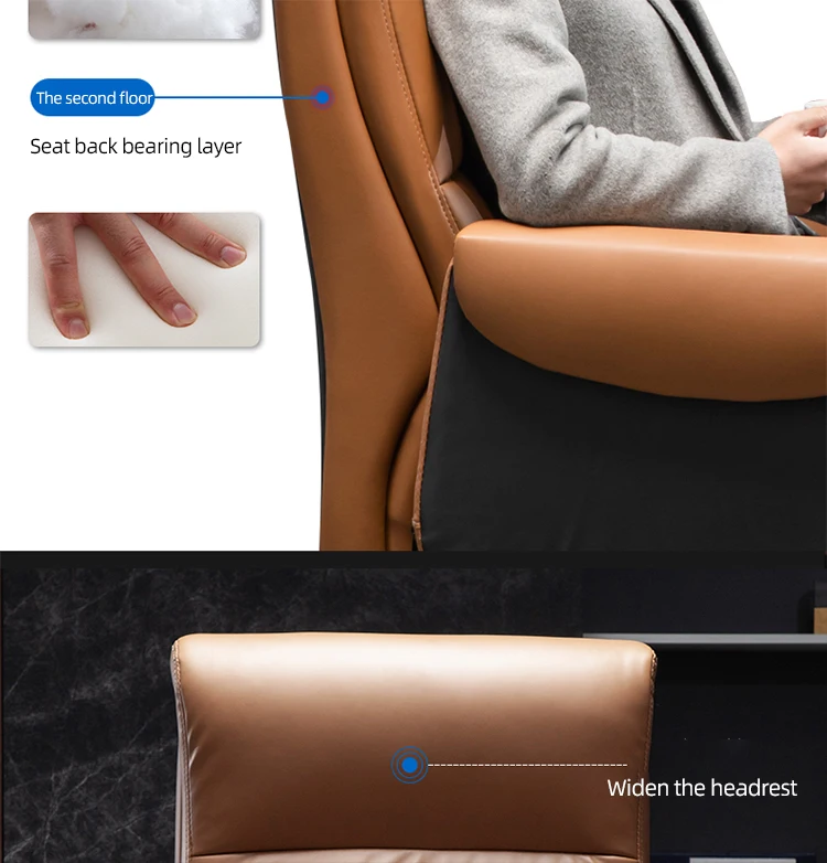 HRZ- Big and Tall Executive Office Chair with Wood Accents Adjustable High Back Ergonomic Lumbar Support, Bonded Leather