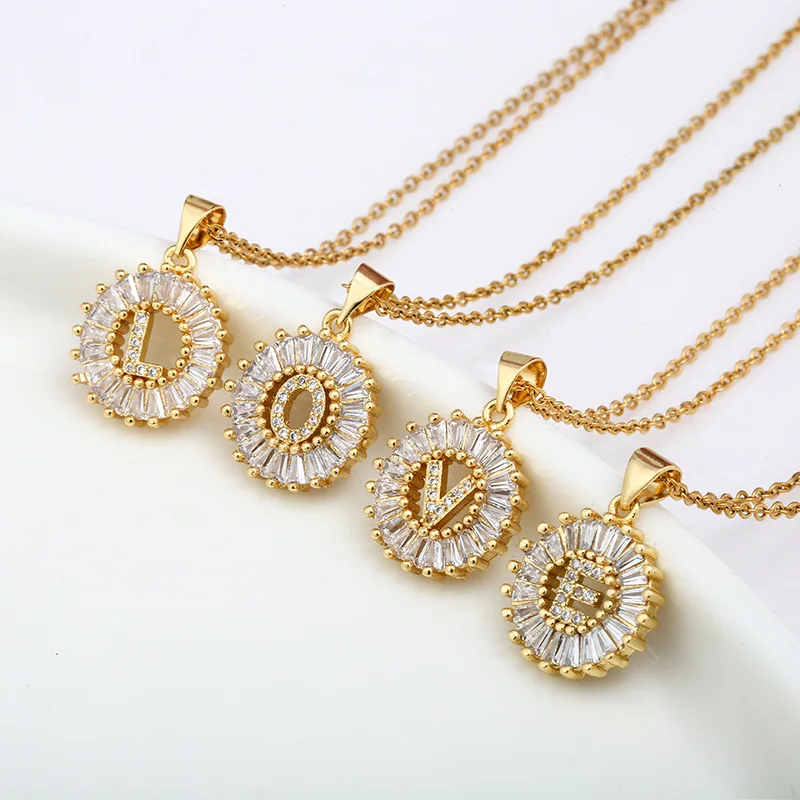 Gold Plated Hollow Round Zircon Letter 