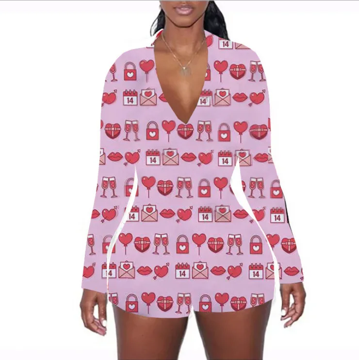 Women valentines One Piece Sleepwear Home Pajamas Adult Valentine's Day Outfit Jumpsuit 2022