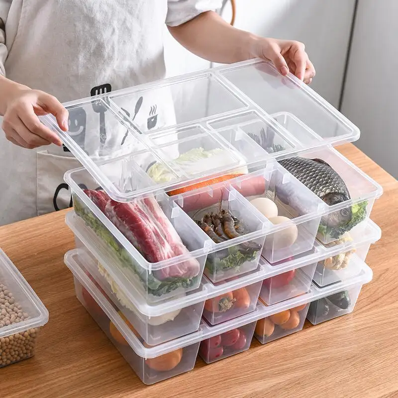 Wholesale Refrigerator Crisper Transparent Desktop Organizer with Lid Vegetable Fruit Food Storage Boxes