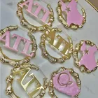 Hoop Earrings Earrings New Custom Pink Color Epoxy 18k Gold Plated Bamboo Name Hoop Earrings Women 2021