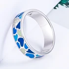 Silver Silver Trendy Heart Shape Enamel Rings For Women In 925 Silver Channel Setting Zircon Blue