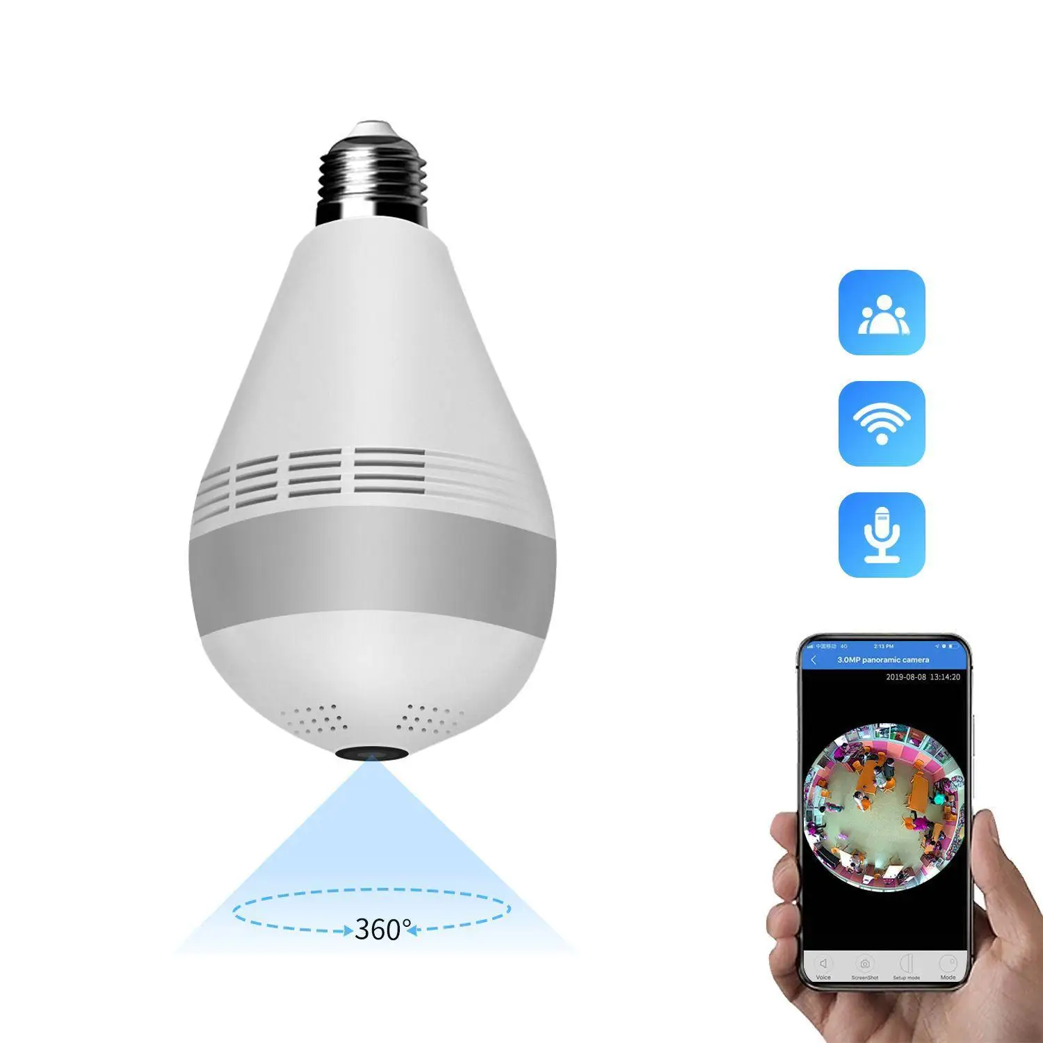 OEM V380 1080P 5MP 3MP Wireless Panoramic Fisheye 360 Bulb Camera Light Bulb E27 Lamp Holder CCTV panoramic Camera Bulb