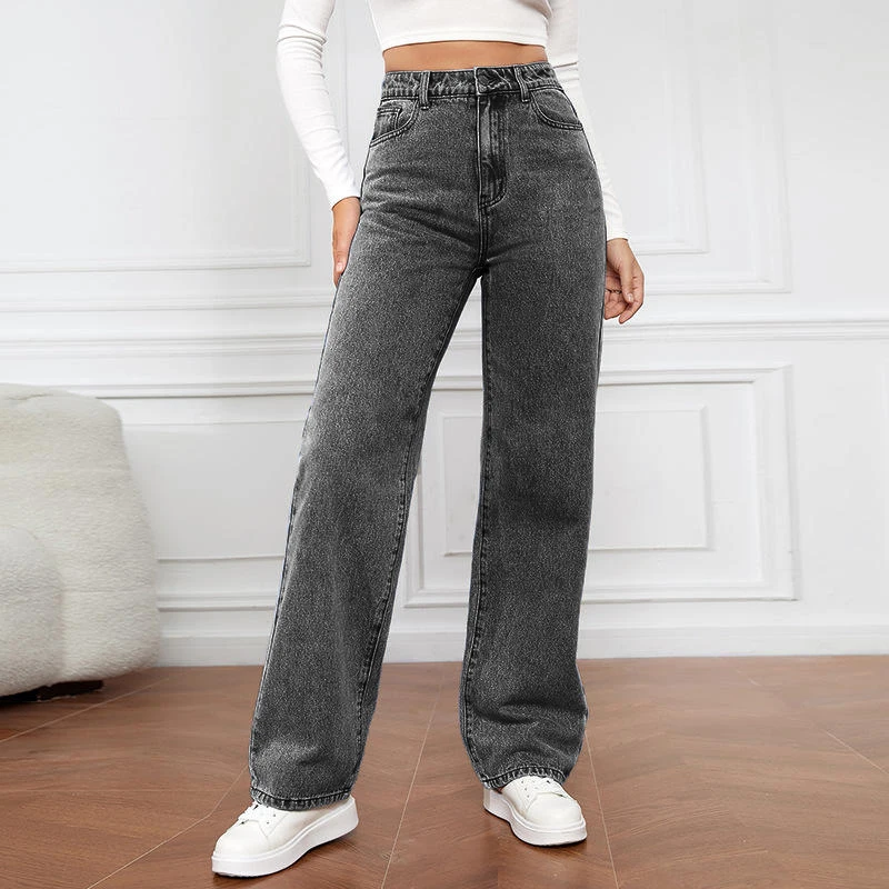 Women Jeans Straight Leg High Waist Blue Washed Cowboy Denim Pants Vintage 90's Streetwear Jeans manufacture