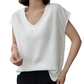 2024 Women's Loose White Chiffon Sleeveless Shirt Fashionable New Summer Design
