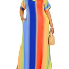Summer 2021 Summer Color Striped Short Sleeve Long Plus Size Women Causal Dress