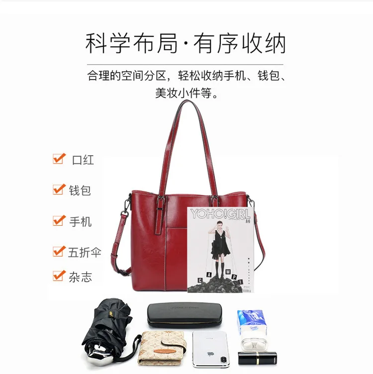 Tote Bags for Women Genuine Cow Leather Shoulder Crossbody Bag Fashion Large Capacity Office Handbag