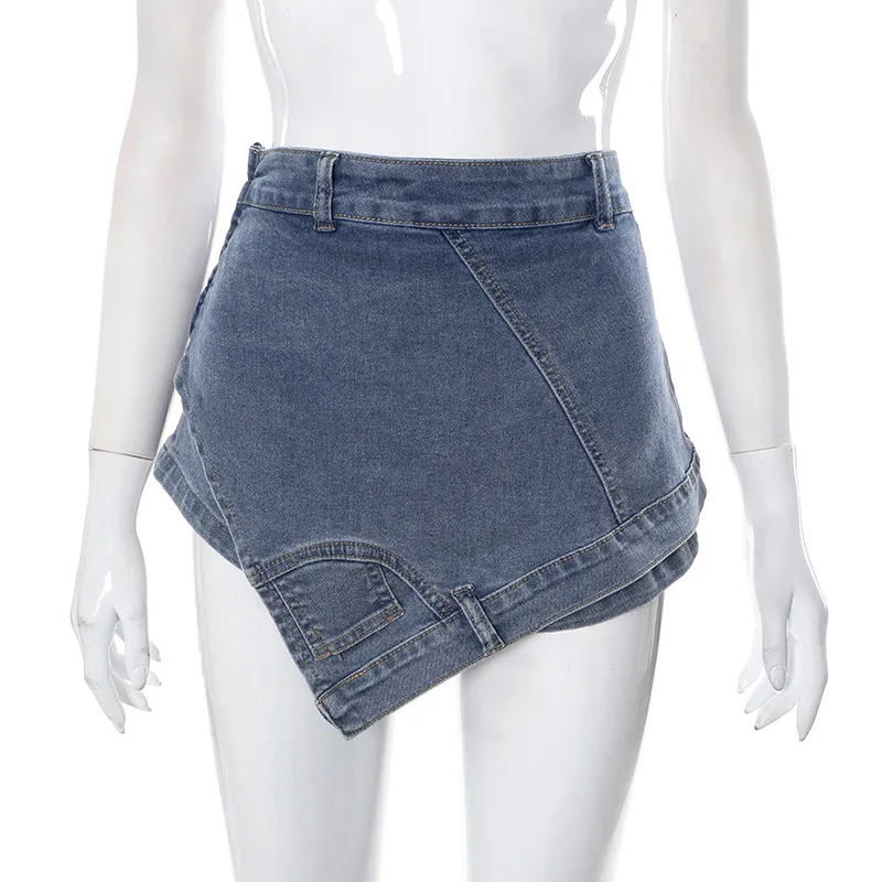Easy to match denim skirt for women hot sale casual daily mini jeans skirt skort with shorts pants