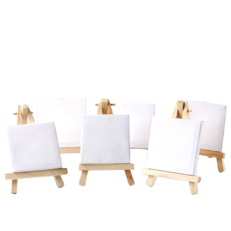 6*6 Mini Canvas with Pine Wood Frame Blank White Stretched Canvas Board for Kids Paintings Shrink Wrapped