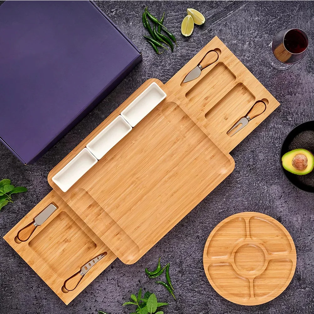 product large rectangle bamboo cheese board knife set eco friendly durable sustainable dishwasher safe chopping blocks for home kitchen-12