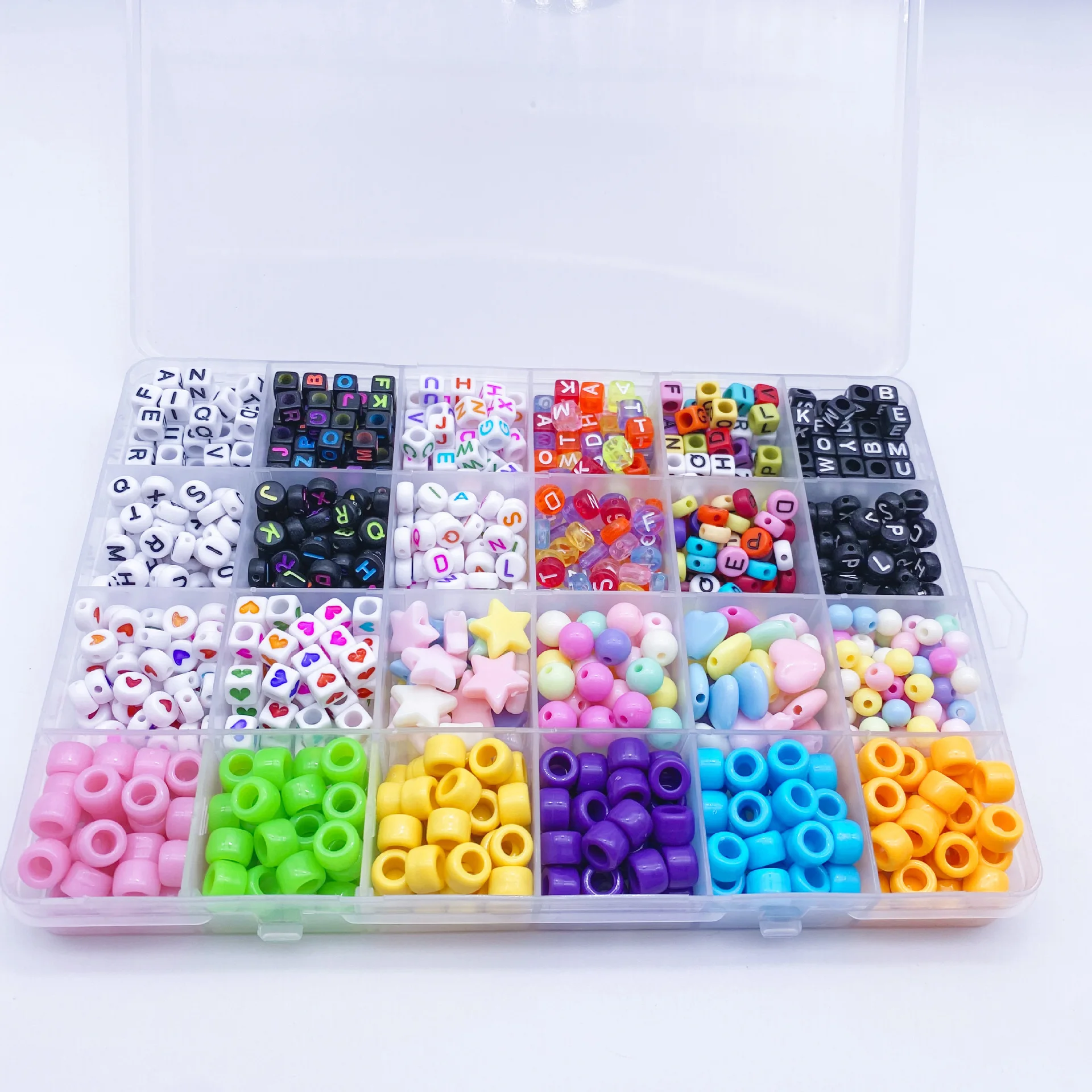 High Quality Elastic Ropes Multicolor Acrylic Letter Plastic Box Packaging Custom Acrylic Round Beads for Diy Jewelry