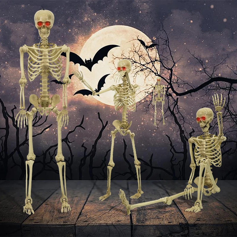 Halloween Prop Haunted House Movable Hanging 60Inch Light Eye Human Halloween Skeletons For Holidays Decoration