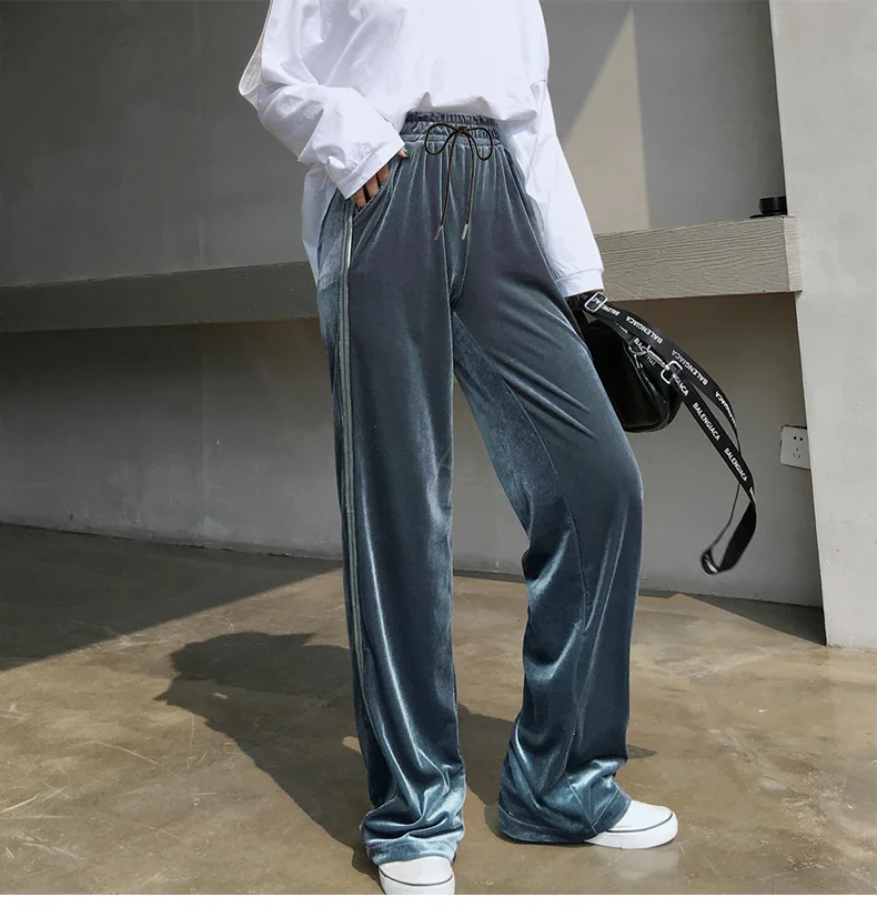 Gold Velvet Wide-leg Pants Women's 