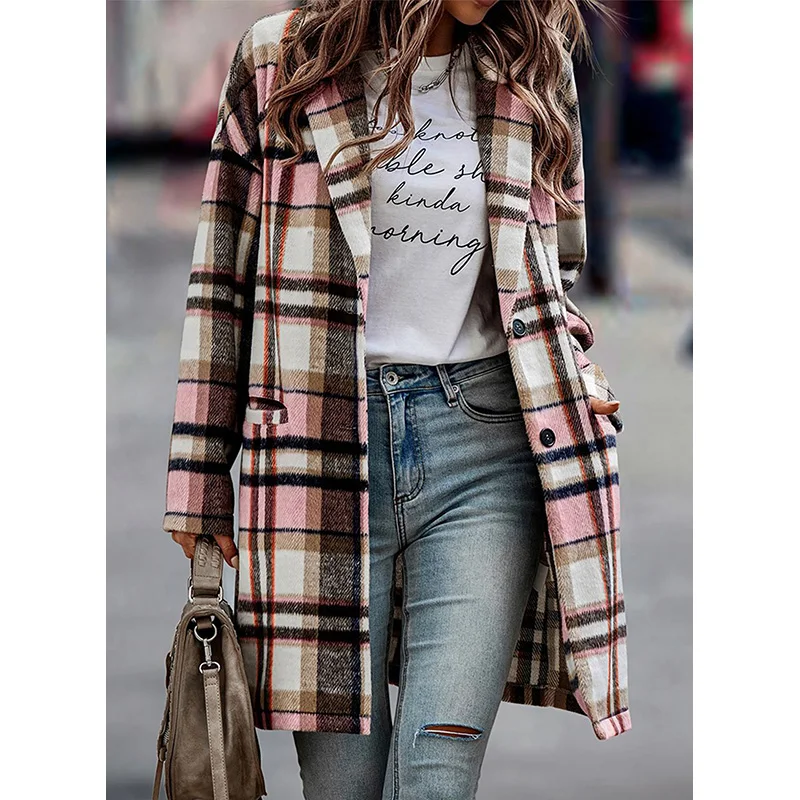 Dear-Lover ODM Custom Logo Private Label Multicolor Plaid Button Up Shirt Style Coat Winter Jacket Woman