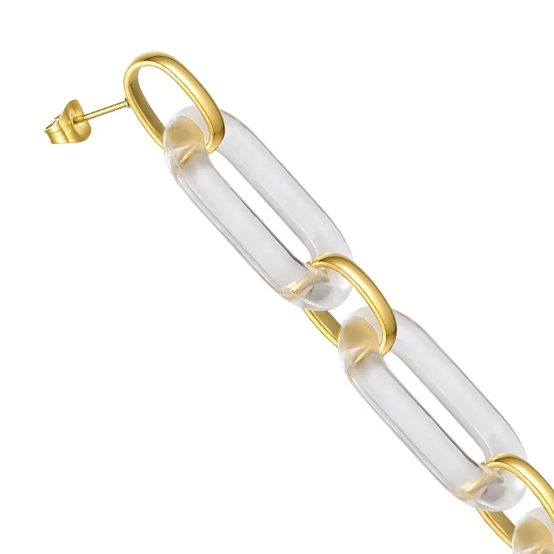 High Quality 18K Gold Plated Stainless Steel Jewelry Transparent Resin Chain Pendant Earrings E201188