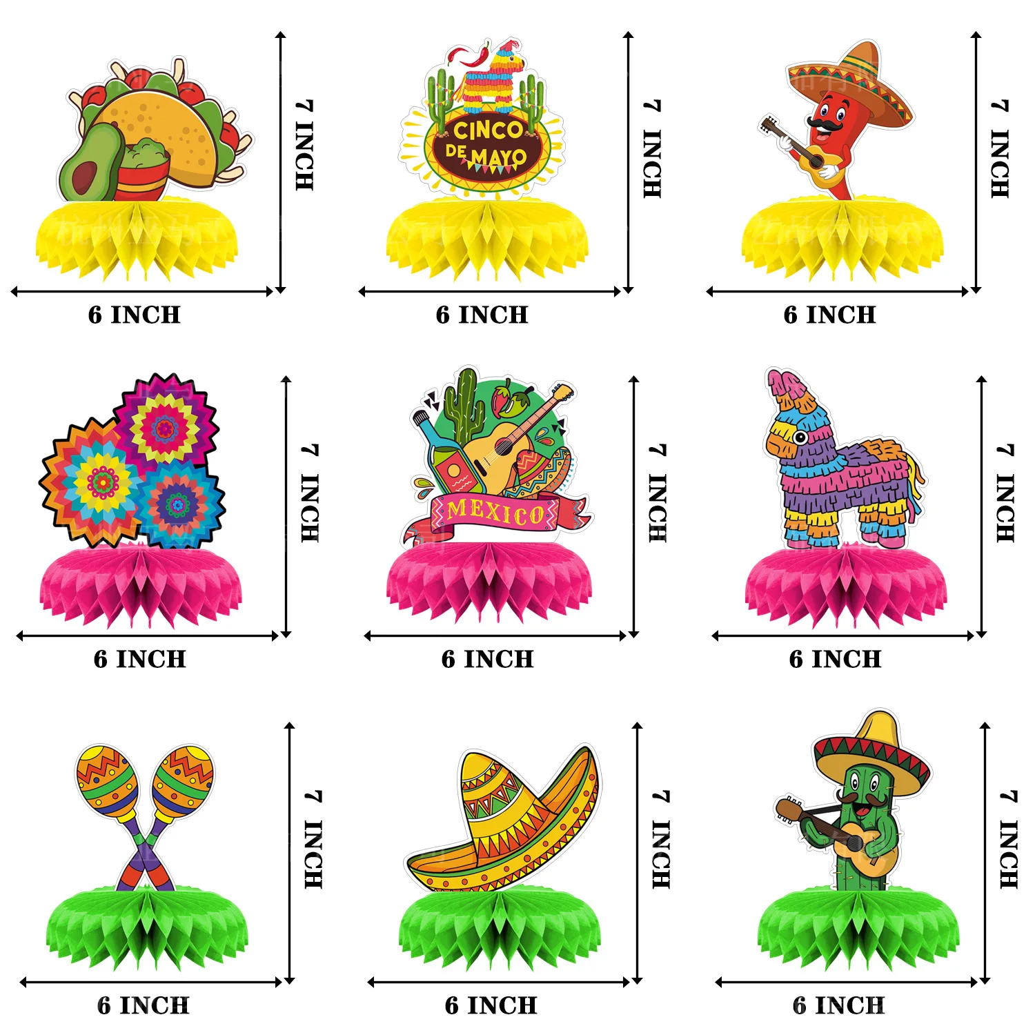 Mexican Party Decorations Honeycomb  Cactus Alpaca Pinata Mexican Carnival Theme Summer Paper Honeycomb Table Pendant