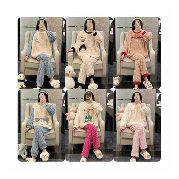 Manufacturers wholesale high quality pajamas plain color 2 sets 100% cotton women's pajamas women's home pajamas set