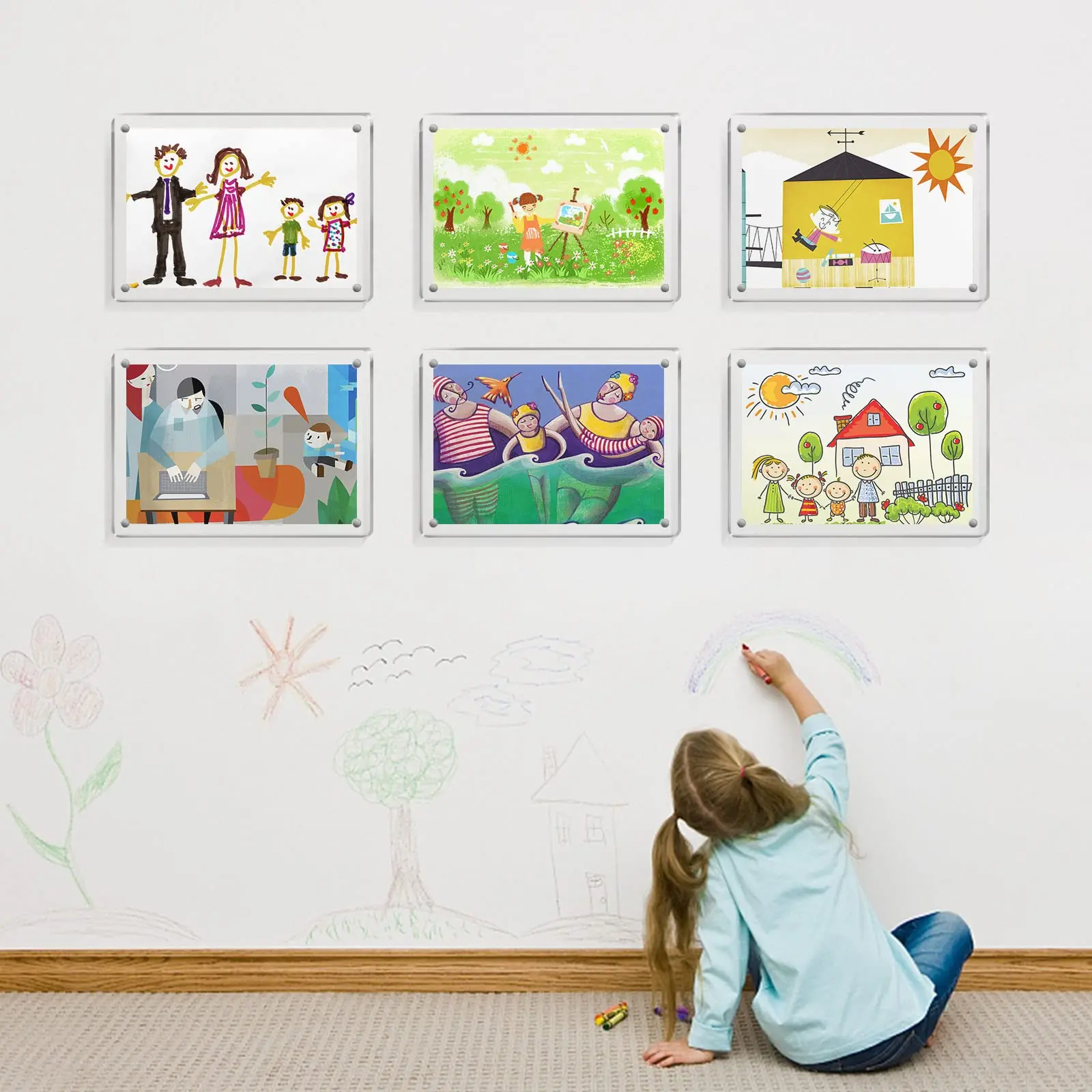 product 1114inch double panel wall mount hanging floating frameless clear acrylic picture frame for degree certificate photo frames-8