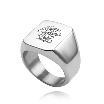 Minimalist Jewelry Stainless Steel Engagement Ring Custom Silver Square Plain Engraved Logo Finger Men's Ring
