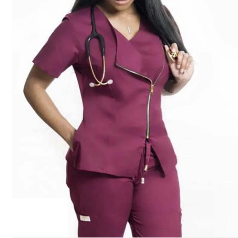 Enchi OEM Manufacturer sells bevel zipper design for ladies and nurses uniform suit