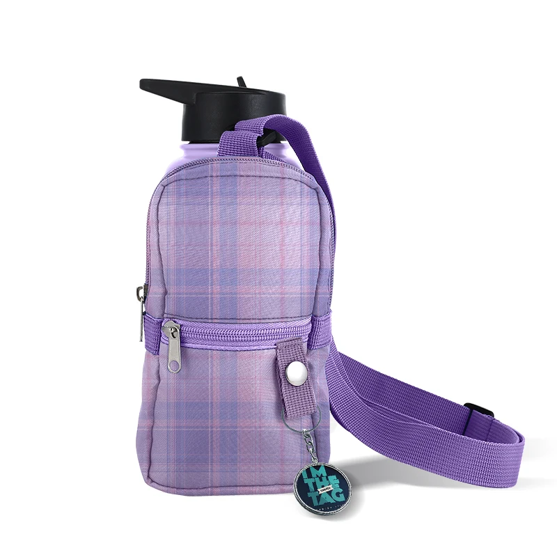 New Design Adjustable Glass Holder and Shoulder Bag Detachable Water Bottle Sling With Zipper Phone Pocket