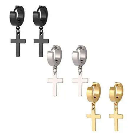 Cross Hoop Earrings Gold Colour Small Round Earrings Stainless Steel Jewellery