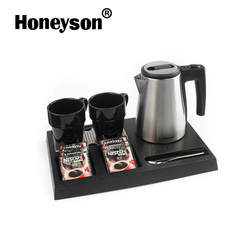 Honeyson Electric Kettle Tray Set Stainless Steel Hotel Kettle with Welcome Tray and Cups for Hotel Guestroom