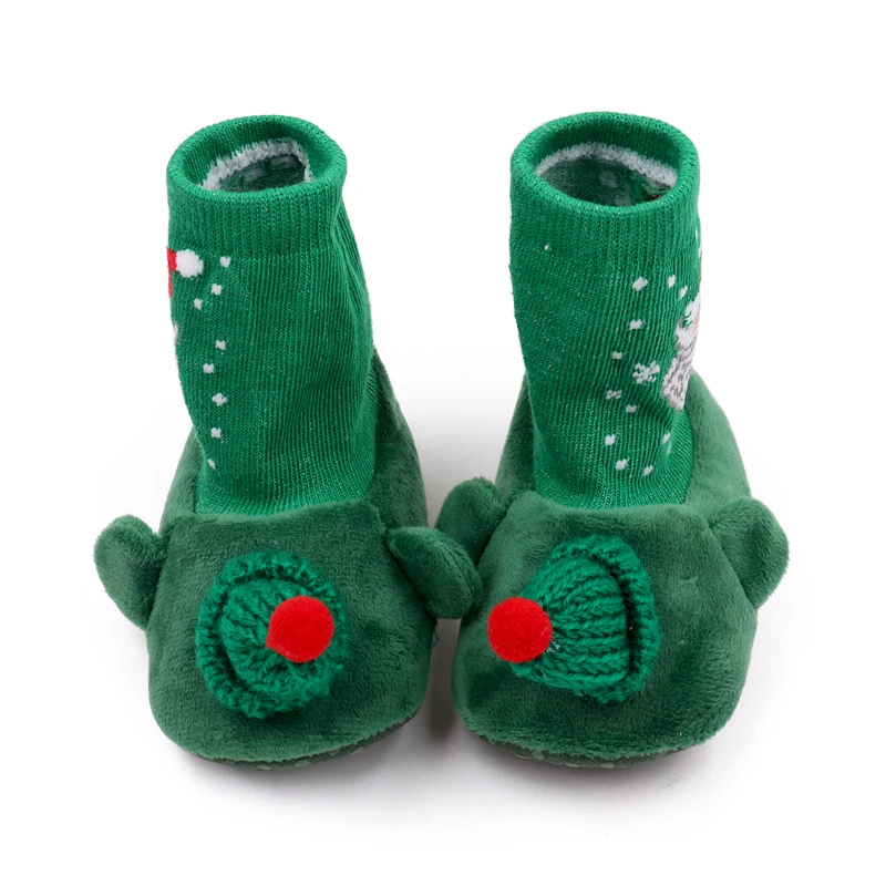 Christmas Solid Color Warm Cartoon Santa Snowflake and Fuzzy Woolly Hat Baby Warm Soft Soled Socks Shoes manufacture