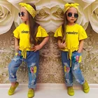 Girls Clothes Hot Short Sleeve Letter Yellow Summer Designer Kids Girls Clothing Clothes Sets