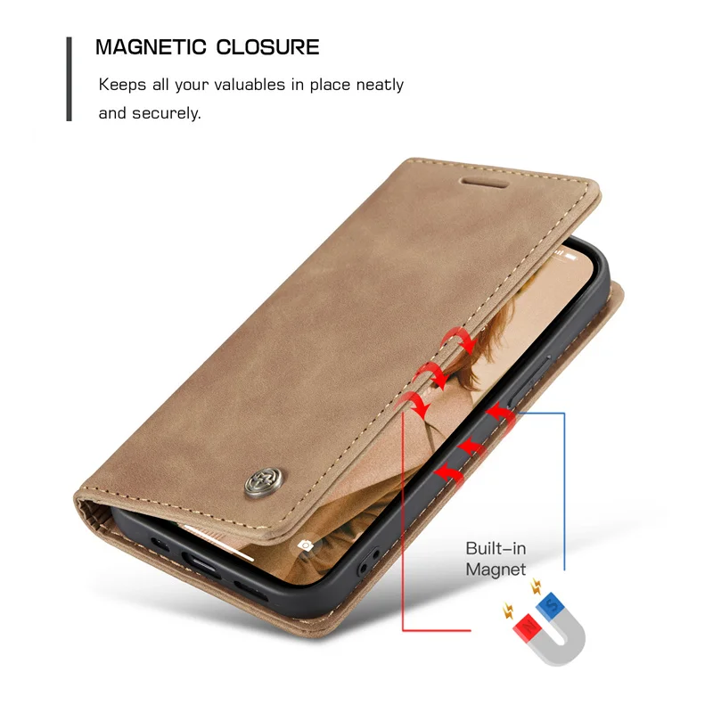 Magnetic Card Slot Leather Flip Cover Wallet Phone Case For iPhone 15 Pro Max Luxury Leather Back Cover For Samsung S24 A73 A53