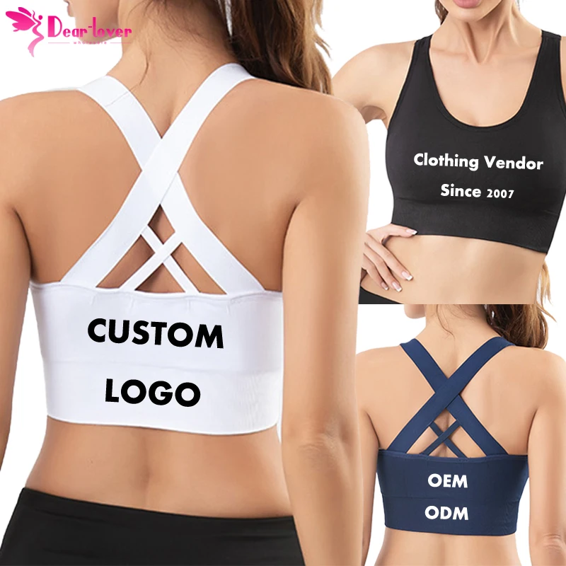 Dear-Lover Wholesale Custom Logo Ladies Gym Yoga Push Up Padded Cross Back Sports Bras For Women Fitness