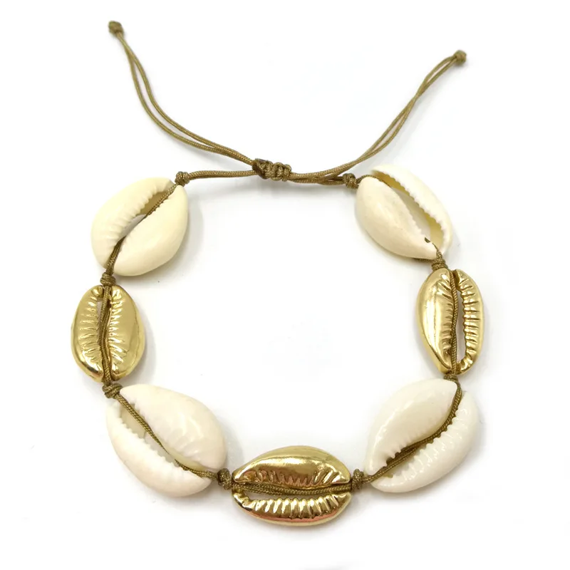 A Beach Jewelry Natural Sea Cowrie Shell Choker Necklace Beige Cord