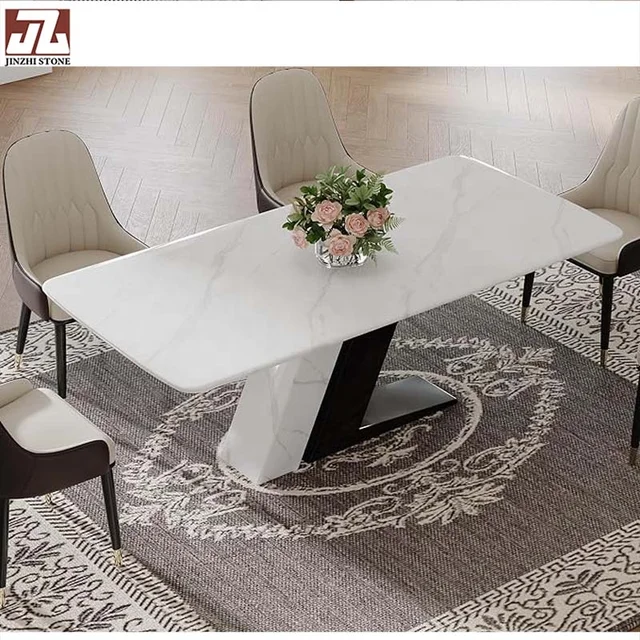 European Style Natural White Marble Coffee and Dining Table Set Traditional Design for Kitchen Living Room or Hotel Use