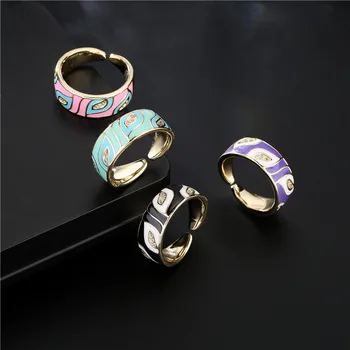 INS Popular Summer Style Colorful C Shape Adjustable Flower Design Rings Light Enamel Daisy Flower Ring for Women