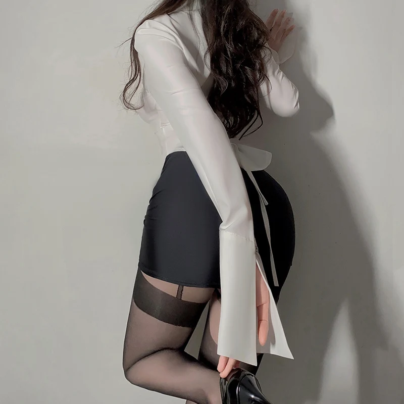 Sexy Lingerie Cosplay Office Lady Secretary Uniform Costume White Shirt