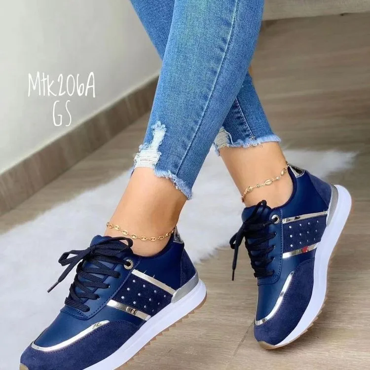 2024 Hot new fashion women's large size shoes thick bottom color matching casual low top sneakers